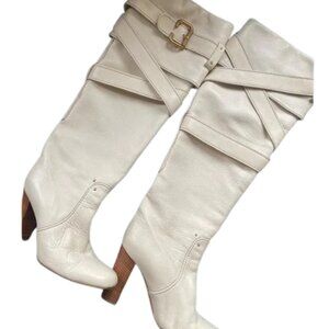 Chloé Boots Rare Wrap Strap Buckle Cream Leather Knee-High – size 39